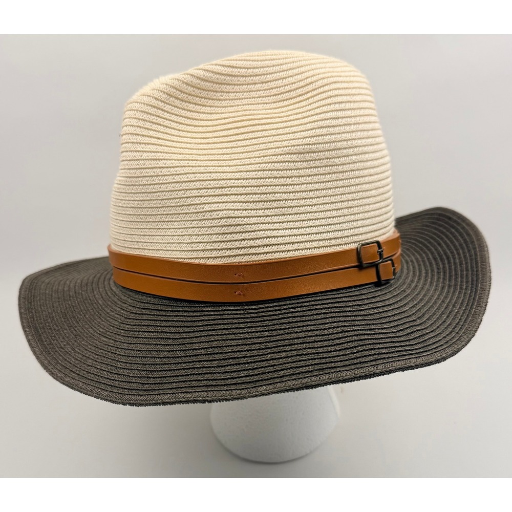 Goorin‎ Bros Two Tone Straw Panama Sun Hat Cream Charcoal Grey Large